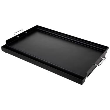 Imagem de LotFun Chapa De Aço Carbono 25" X 16" Para Churrasqueira A Gás Ao Ar Livre, Placa Plana Universal Com Ranhura Graxa E Alças Removíveis, Elétrica/Carvão/Gás, Camping, Festa