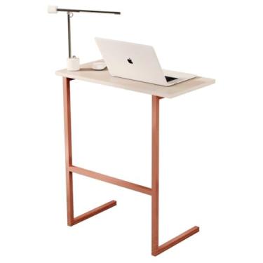 Imagem de Mesa Lateral de Apoio para Sofá e Notebook Industrial Pés De Ferro (Pérola/Bronze)