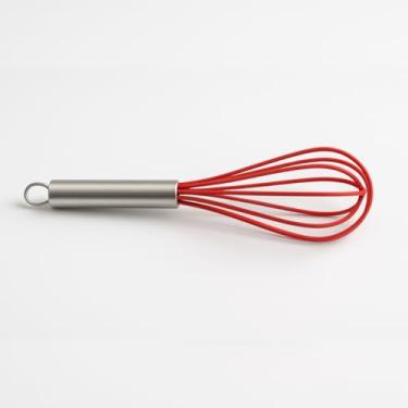 Imagem de Fouet Fuê Batedor Claras Manual de Silicone Vermelho com Cabo de Aço Inoxidável Receitas Bolo Ovos Cremes Fuet Misturador Profissional Grande 25 cm
