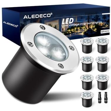 Imagem de ALEDECO Pacote Com 8 Luzes De Paisagem Baixa Voltagem Conectores, 3W Led 12-24V, Iluminação Embutida No Solo, Ip67, Luz Jardim À Prova D'Água 6500K, Decoração Externa Para Quintal, Caminho, Parede,