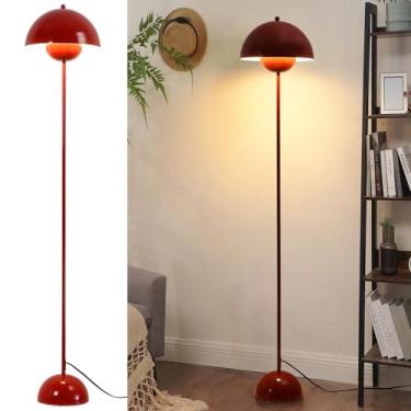 Imagem de INJAK Luminária De Chão Moderna Para Quarto - Luminárias Altas Sala Estar Canto Led Boho Escritório Vintage Industrial Flor Pé Única Meados Do Século (Vermelho)