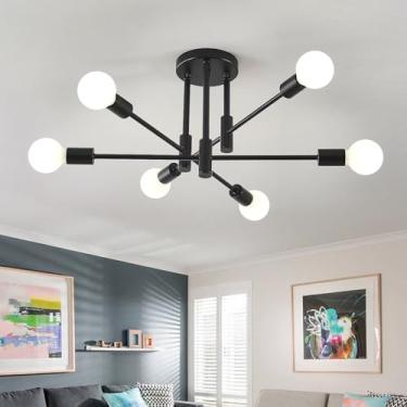 Imagem de NILSE Lustre Moderno Sputnik, Luminária Industrial Semi-Embutida De Teto Com 6 Lâmpadas, Estilo Fazenda Para Sala Jantar, Quarto, Estar, Hall Entrada E Cozinha