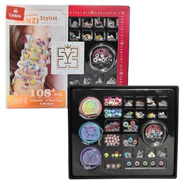 Imagem de Kit Miçangas Coração Com Alça 1388 Peças 3 em 1 Fazer Pulseiras Colares Brinquedo Castela