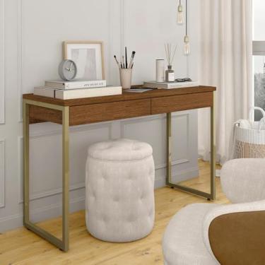 Imagem de Escrivaninha Estilo Industrial Cayman 2 Gavetas Dourado/freijó - M.a Dourado/freijó