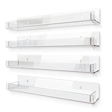 Imagem de RORKIM Pacote com 4 prateleiras de acrílico transparente de 38 cm, estante flutuante transparente para quarto de crianças, prateleira moderna de esmalte, óculos de sol, imagem de óleo essencial,