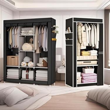 Imagem de Guarda Roupa Portátil Desmontável Organizador Prático Solteiro e Casal(PRETO,SOLTEIRO)