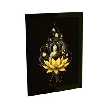 Imagem de Quadro Decorativo Religioso Buda Ilustração Preto Amarelo Decoração Poster Quarto Sala