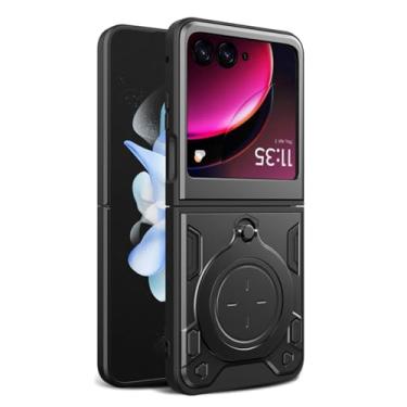 Imagem de FWYANZH Capa para Motorola Razr 60 Ultra/60, com suporte de anel giratório de 360°, capa fina de proteção contra quedas suporta sucção magnética de veículos, preta, 60 Ultra