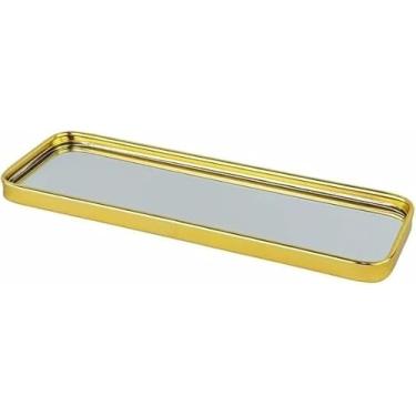 Imagem de FWB Bandeja Decorativa Espelho Multiuso Retangular Dourada 30 cm Parede Lavabo Porta Jóias Velas Difusores Sabonete Vidro Espelhado