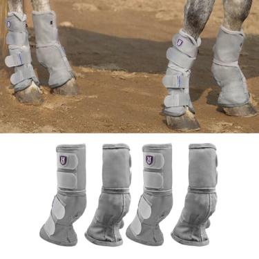 Imagem de Harrison Howard Botas com mosca de cavalo, ajuste perfeito, protetores de perna, botas de malha densa com conforto ventilado, proteção confiável contra elementos de verão, conjunto de 4 pratas, cinza