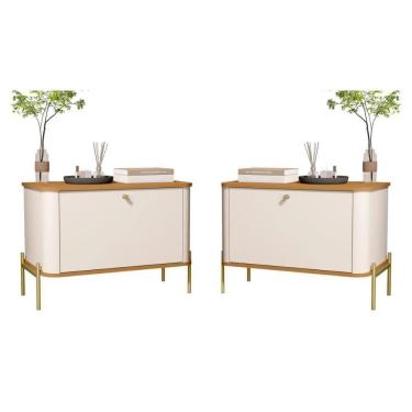 Imagem de Conjunto Mesa De Cabeceira Albania Off White Nature Dourado