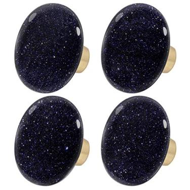 Imagem de rockcloud Gaveta de pedra de cristal de areia azul natural com parafusos, puxador oval de pedra preciosa áspera para armário de cômoda, acessórios para decoração de móveis, 4 peças