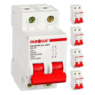 Imagem de 5 Disjuntor Bipolar 63 Amperes Curva C Ourolux