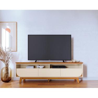 Imagem de Bancada Selene 2m Para TV até 75`` com 3 Gavetas e Pés Retrô - Cinamomo/Off White Madetec