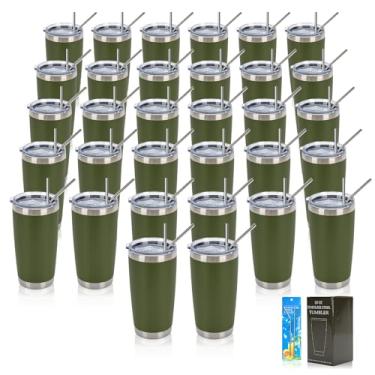 Imagem de IEOVIEE 32 pacotes de copos de 590 ml a granel com tampa e canudo de aço inoxidável com isolamento de parede dupla xícaras de chá de viagem, caneca de café, copo revestido com pó para bebida quente e