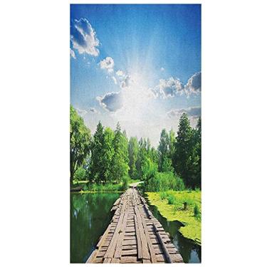 Imagem de Película de privacidade para janela natural, janela decorativa 3D, decalques de vitrais, adesivo de janela aderente estática não adesivo, L90 x C 190 cm azul verde