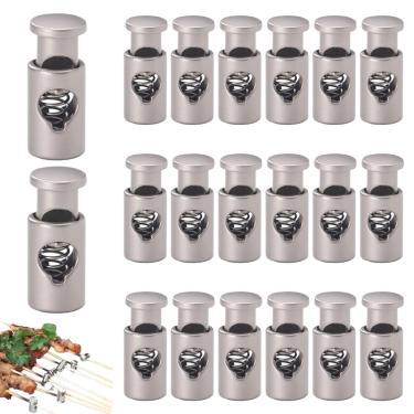Imagem de Espetos de kebab, 20 peças, grampos de espetos de churrasco cilíndricos de metal com mola de cabo, clipes antiderrapantes para grelhar fivelas multifuncionais para espetos seguros de carne e vegetais