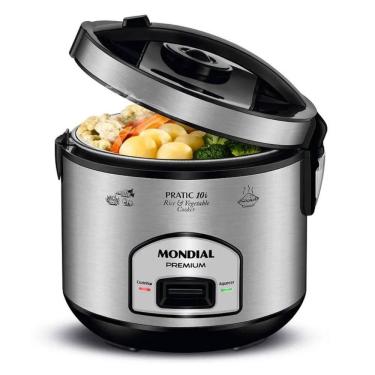 Imagem de Panela Elétrica de Arroz Mondial Pratic 10i Premium Preto/Inox 700W 127V - PE-42-10X