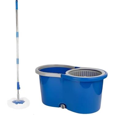 Imagem de Mop Giratório com Balde Esfregão 8 Litros, Alça, Cesto Inox, Cabo Regulável e Refil de Microfibra - Limpeza Piso Agua Lava e Seca Casa e Sala (Sortido)