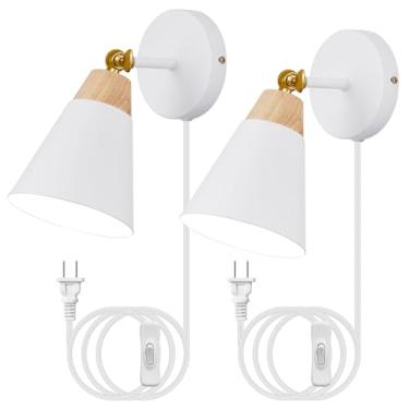Imagem de phemlec Conjunto De 2 Arandelas Parede, Com Cúpula Metal, Interruptor Tomada, Luminária Braço Articulado Para Decoração Interna, Quarto, Corredor, Sala Estar, Leitura, Branca