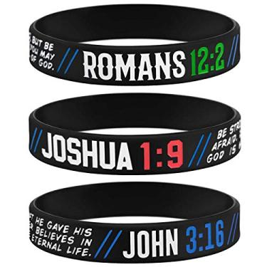 Imagem de Pulseiras cristãs de Sainstone para homens – João 3: 16, Romanos 12: 2 e Josué 1: 9 – Braceletes de silicone versículos da Bíblia cristã do Poder da Fé, Presentes religiosos da Bíblia para Him Christian Men (Unissex)