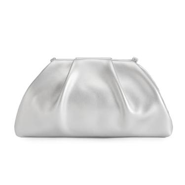 Imagem de Huralona Bolsa clutch elegante de couro vegano plissada para mulheres, super chique, bolsa de mão macia de poliuretano para noite, Prata, Medium