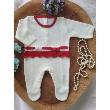 Imagem de Macacão Tricô Bebe laço vermelho - locomotiva, Off, White, rn