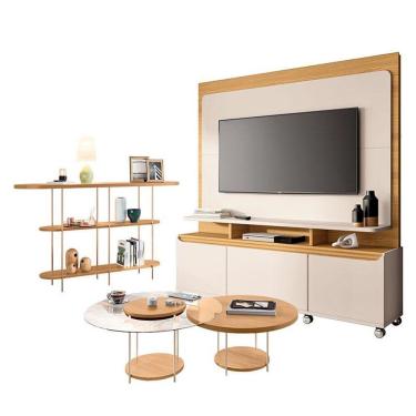 Imagem de Estante Home Theater Quantum Off White Cinamomo E Aparador Infinity E Kit Mesa De Centro Sky Cinamomo- Hb Móveis