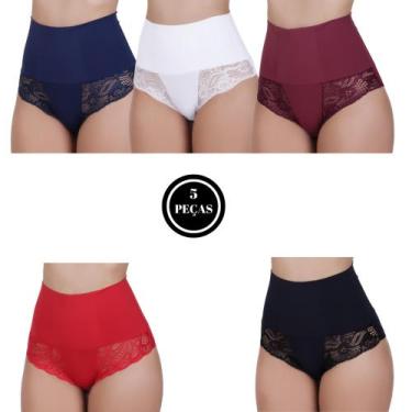 Imagem de Kit 5 Calcinha Cinta Modeladora Cós Alto com Compressão Segura Barriga