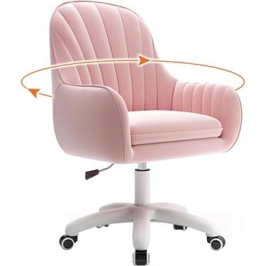 Imagem de Cadeira De Mesa Giratória Cadeira De Mesa Confortável Para Casa, Cadeira De Tarefa De Computador Estofada Giratória De 360° Ajustável Em Altura De Veludo Moderna Para Sala De E, Pink