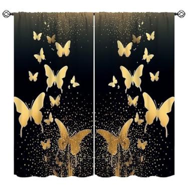 Imagem de Cortinas de borboleta douradas pretas, retrô, luxuosas, estrelas brilhantes, bolso para varão, decoração de janela, para mulheres, meninas, quarto, sala de estar, restaurante, café, escritório