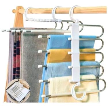 Imagem de Arara Dupla de Roupa em Aço Inox Cabideiro Sapateira Quarto Resistente com Rodinha Multiuso Mais de 30 Cabides(Cabide Para 5 Calças)