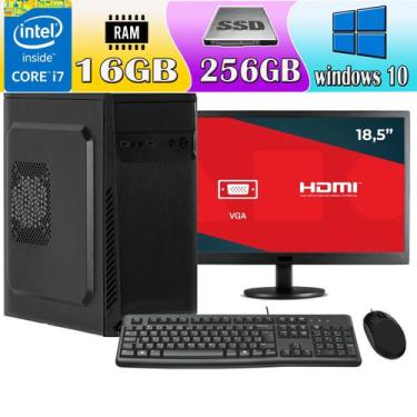 Imagem de Computador Completo Desktop Intel Core i7 16GB Monitor HDMI SSD 256GB 