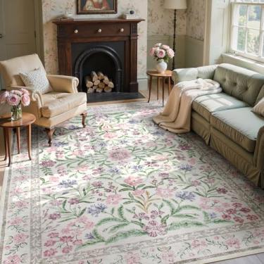 Imagem de Wonnitar Tapetes florais roxos 20 x 25 cm, tapete lavável para sala de estar, macio, ultrafino, sem queda, grande, para quarto, berçário, sala de jogos, sala de aula, roxo claro/rosa