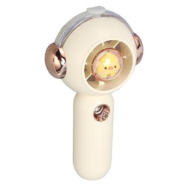 Imagem de KENANLAN Mini ventilador portátil estilo desenho animado com spray de névoa, ventilador portátil de 3 velocidades branco cremoso design de base de carregamento USB para uso em casa, escola, escritório