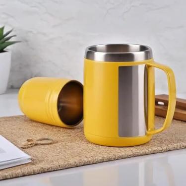 Imagem de Caneca Térmica Parede Dupla em Aço Inox Amarela 550ml com Base Antiderrapante - Estilo Casual