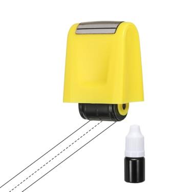 Imagem de PATIKIL Carimbo de rolo tracejado de linhas de escrita à mão, carimbos de linha de autotinta, tiras de frases para prática de caligrafia para professores, sala de aula, escritório, casa, amarelo