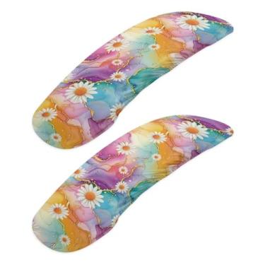 Imagem de SAJJWHHR Capas para descanso de braço para cadeira de jogos com estampa de mármore margarida, capas elásticas para apoio de braço para cadeira de escritório, resistentes a manchas