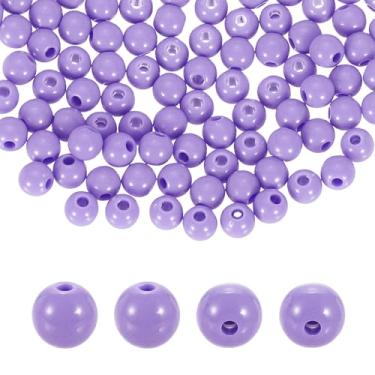 Imagem de HARFINGTON 100 peças de contas redondas de acrílico roxo claro 6 mm de diâmetro 1,9 mm furo de resina plástica bolas lisas contas soltas para fazer joias, pulseiras, colar, brincos, faça você mesmo