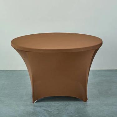 Imagem de Toalha de mesa redonda elástica para hotel, capa de mesa de banquete de cor pura, protetor de balcão de bar, saia de mesa decorativa para casa, café raso, R 120 cm x A 75 cm (redondo de 4 pés)