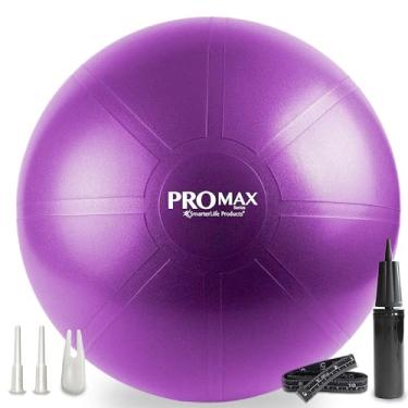 Imagem de Bola de exercícios SmarterLife Pro Max – Bola de ioga extra grossa de nível profissional para equilíbrio, estabilidade, fitness, pilates, maternidade, terapia, cadeira de bola de escritório, assento flexível de sala de aula, Roxa, 55 cm