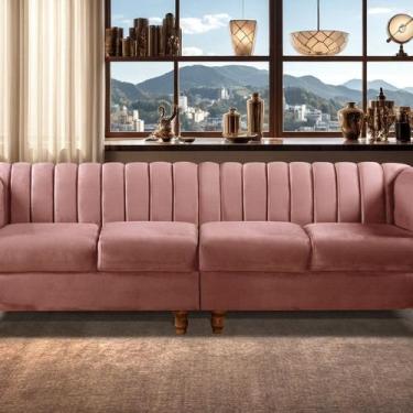 Imagem de Sofá 4 Lugares Decoração Retrô Clássico Realeza Chesterfield Rose - BE
