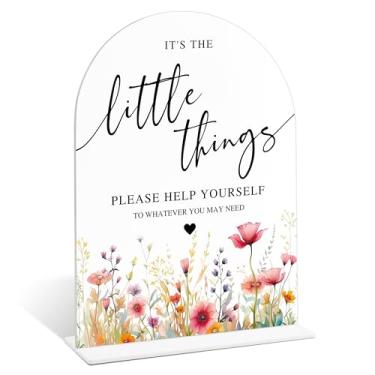 Imagem de Decorações florais para chá de panela, sinal It's The Little Things Please Help Yourself, placas de acrílico para casamento, suprimentos de cesta de banheiro para casamento, cerimônia de noivado e