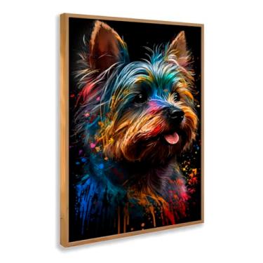 Imagem de Quadro Decorativo Cachorro Yorkshire Colorido Arte Moderna Estilo Criativo Pet Fofo Parede Divertida Quarto Com Moldura