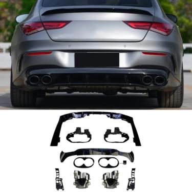 Imagem de Acessórios de carro para para-choque traseiro para tubo de escape, compatível com CLA-Class C118 CLA200 260 CLA45 Body Kit (prata)