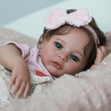 Imagem de Brastoy Bebê Reborn Boneca Silicone Menina Olhos Azuis Realista Pintado 48cm Original