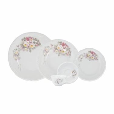 Imagem de Serviço de Jantar e Café 20 Peças em Porcelana, Xícaras sem Pé, Modelo Pomerode, com Relevo, Decoração Eterna, Porcelana Schmidt