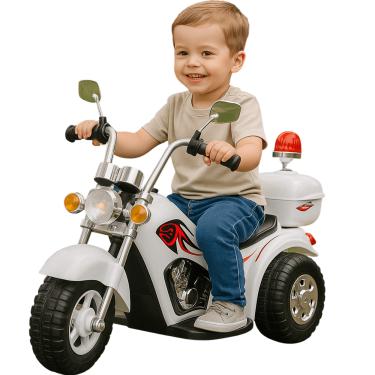 Imagem de Moto Elétrica Bang Toys Infantil Chopper Guardian X Branca  6V