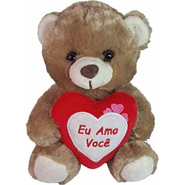 Imagem de Urso De Pelúcia Safari Segurando Coração Com Frase Eu Amo Você 20cms (Marrom)