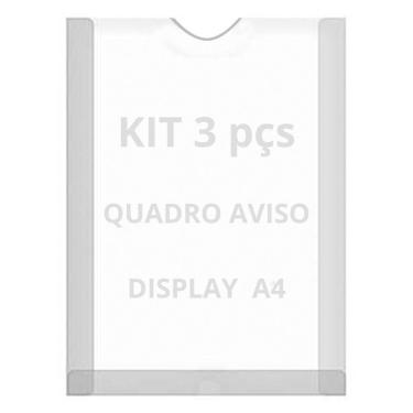Imagem de Displays Parede Folha A4 Petg Cristal Quadro Aviso Kit 3 Pçs